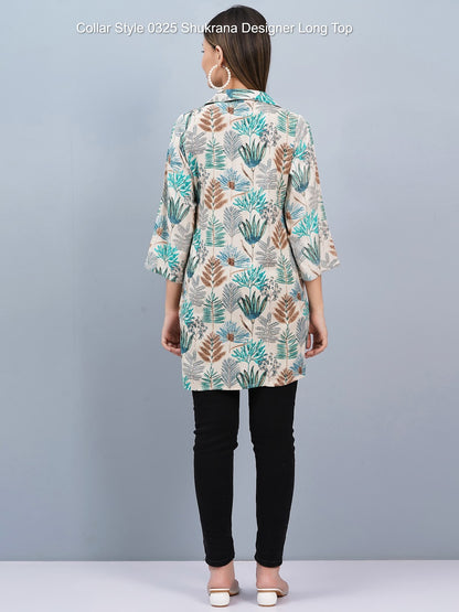 Collar Style 0325 Shukrana Rayon Foil Designer Long Top Supplier Ahmedabad