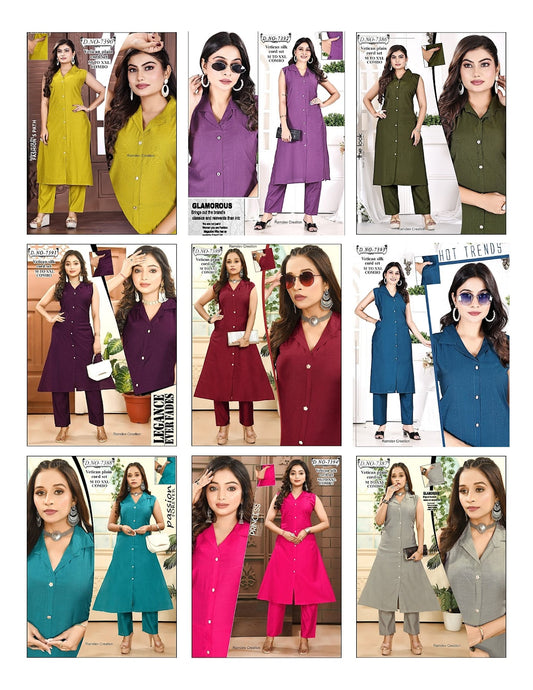 Collar Style 0905 Ramdev Creation Vatican Co Ord Set Exporter