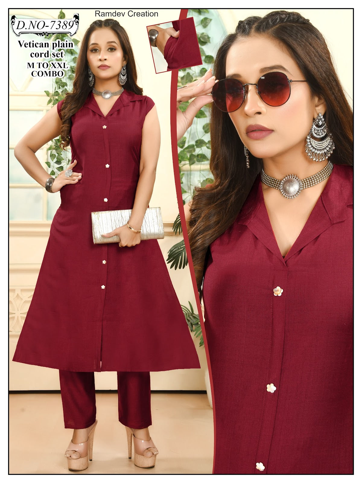 Collar Style 0905 Ramdev Creation Vatican Co Ord Set Exporter