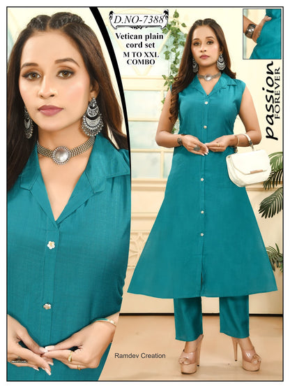 Collar Style 0905 Ramdev Creation Vatican Co Ord Set Exporter