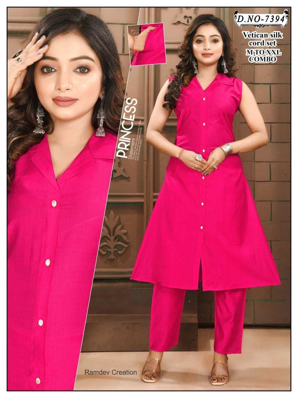 Collar Style 0905 Ramdev Creation Vatican Co Ord Set Exporter