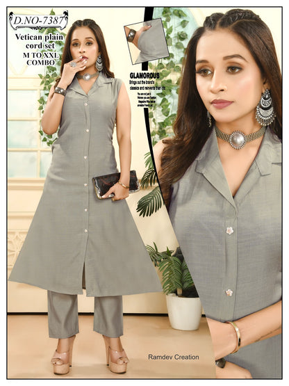 Collar Style 0905 Ramdev Creation Vatican Co Ord Set Exporter