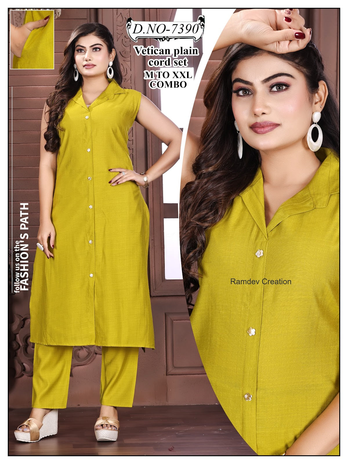 Collar Style 0905 Ramdev Creation Vatican Co Ord Set Exporter