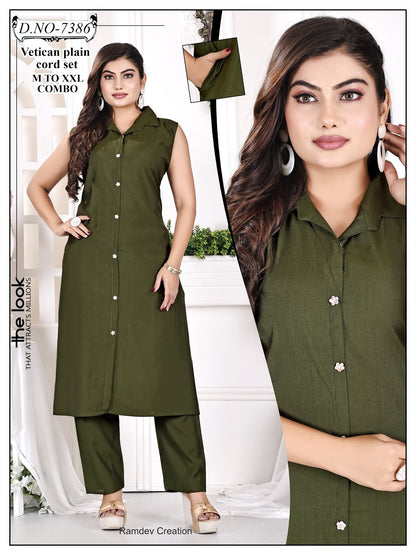 Collar Style 0905 Ramdev Creation Vatican Co Ord Set Exporter