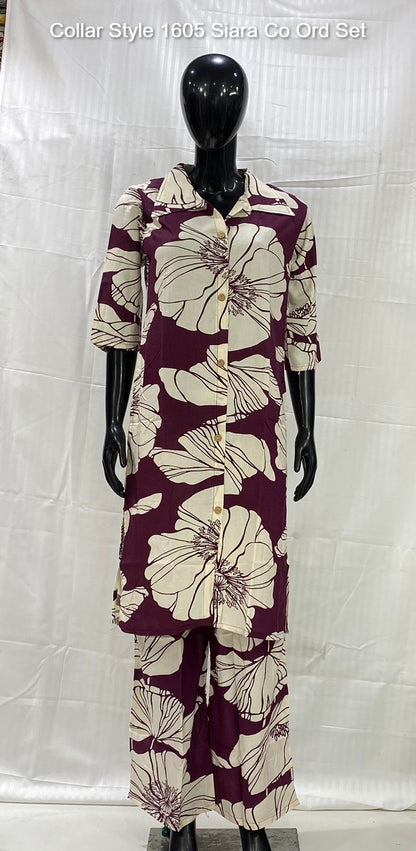 Collar Style 1605 Siara Rayon Cotton Co Ord Set Manufacturer India