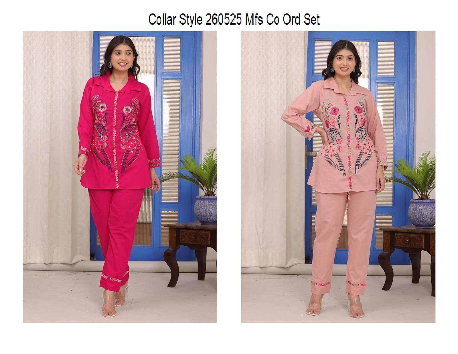 Collar Style 260525 Mfs Cotton Cambric Co Ord Set Wholesale