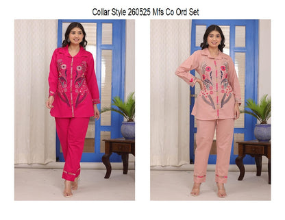 Collar Style 260525 Mfs Cotton Cambric Co Ord Set Wholesale