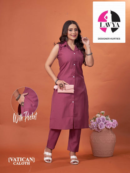 Collar Style Mmc Vetican Kurti Pant Set Supplier Ahmedabad
