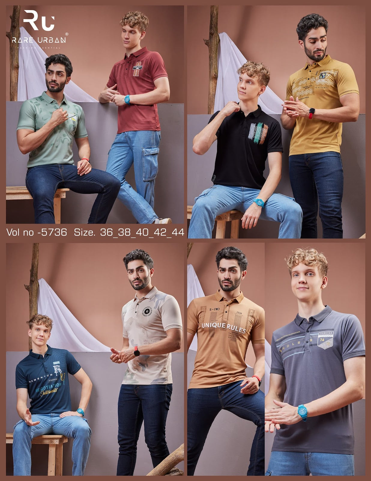 Collar Style Vol 5736 B Rare Urban Tencil Lycra Mens Tshirts Wholesale Price