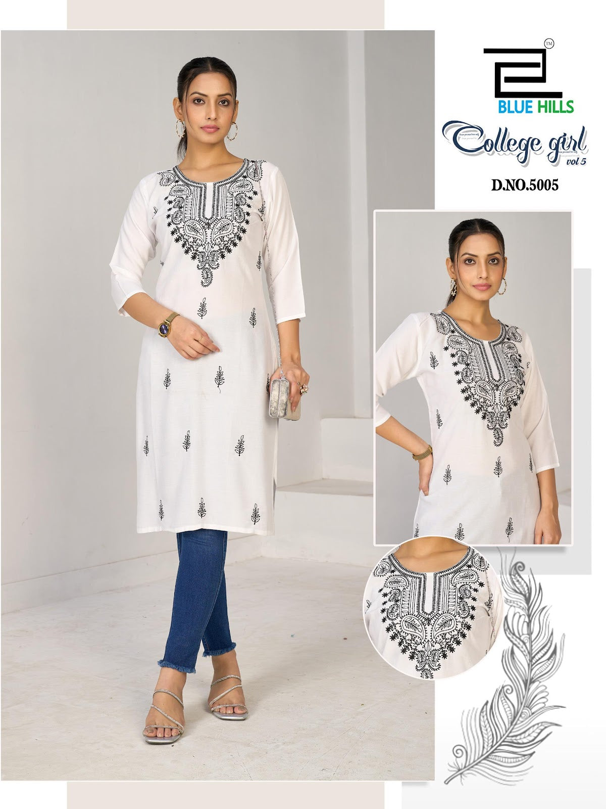 College Girl Vol 5 Blue Hills Rayon 14Kg Straight Cut Kurtis Exporter India