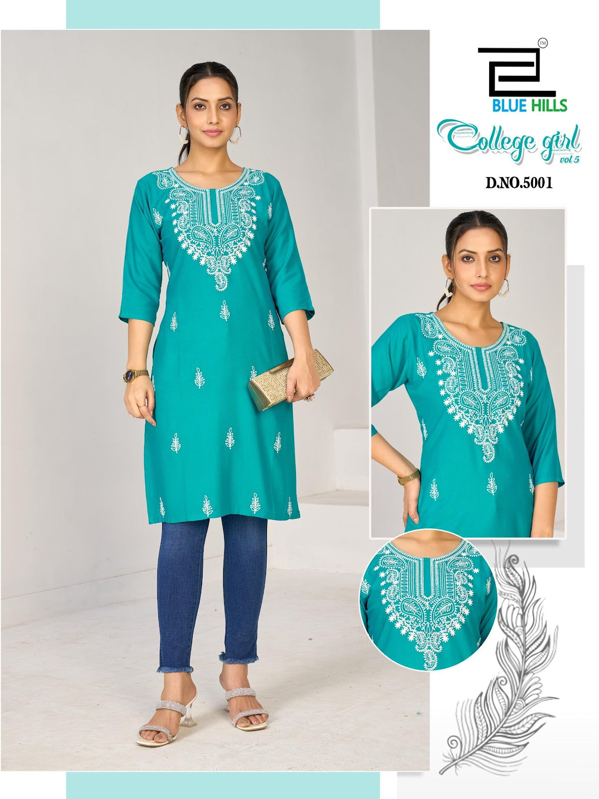 College Girl Vol 5 Blue Hills Rayon 14Kg Straight Cut Kurtis Exporter India