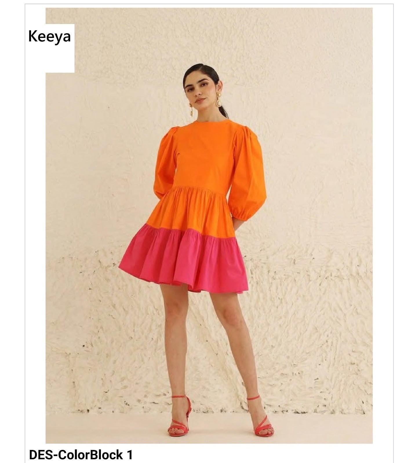 Color Block 1-2 Keeya Cotton Midi Dress Wholesale Price