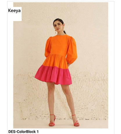 Color Block 1-2 Keeya Cotton Midi Dress Wholesale Price