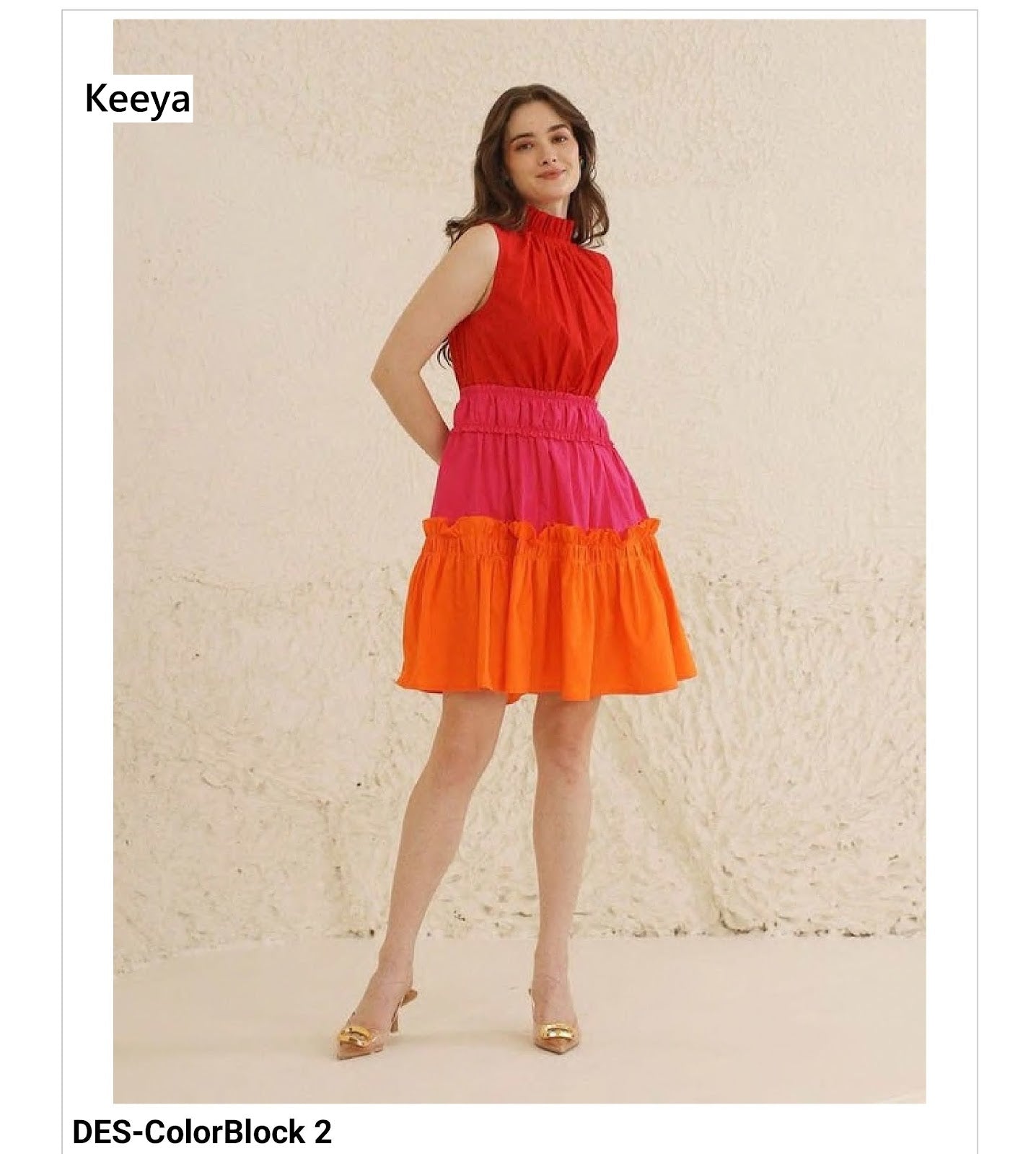 Color Block 1-2 Keeya Cotton Midi Dress Wholesale Price