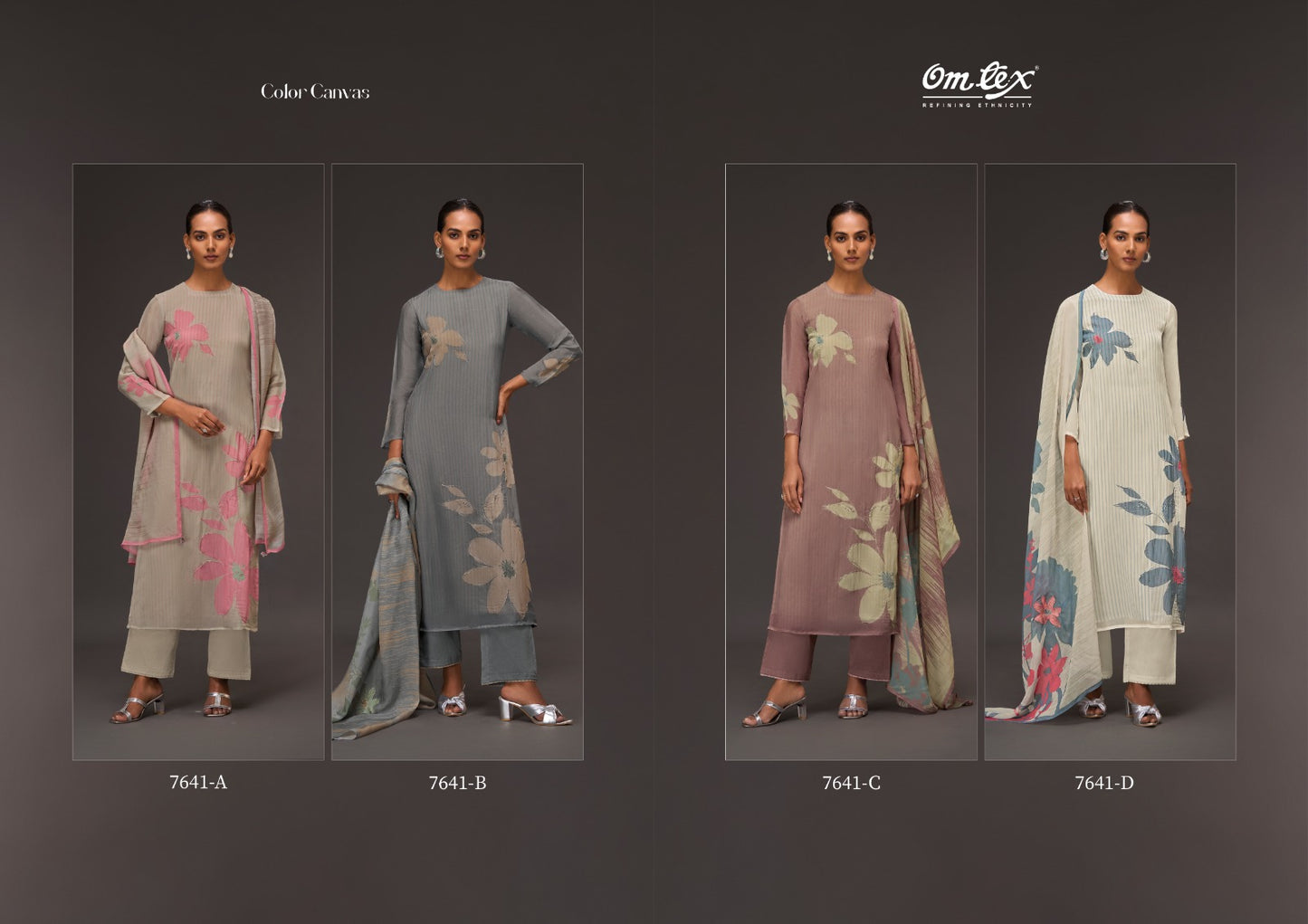 Color Canvas Omtex Organza Pant Style Suits Supplier Gujarat