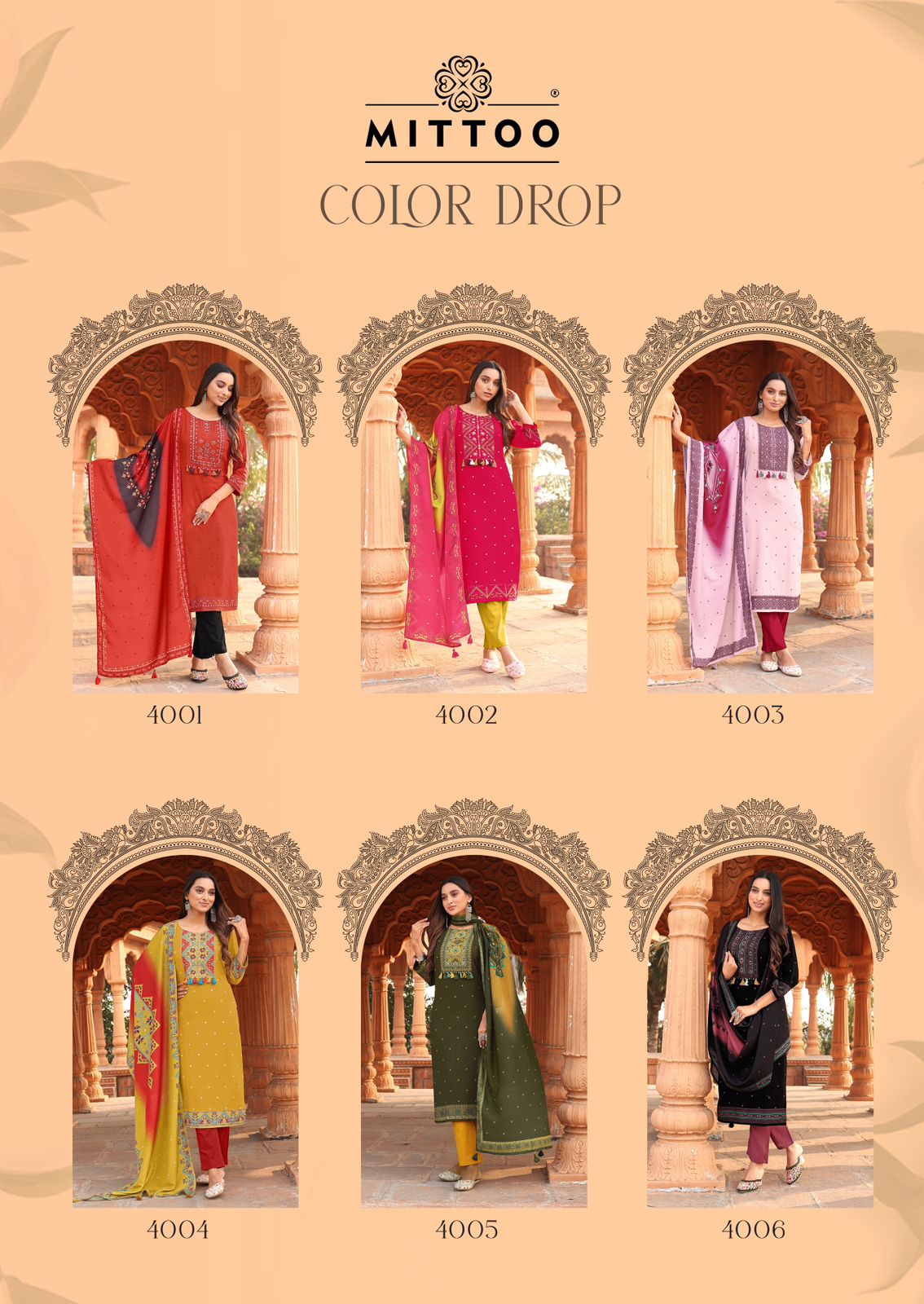 Color Drop Mittoo Rayon Readymade Pant Style Suits Supplier Ahmedabad