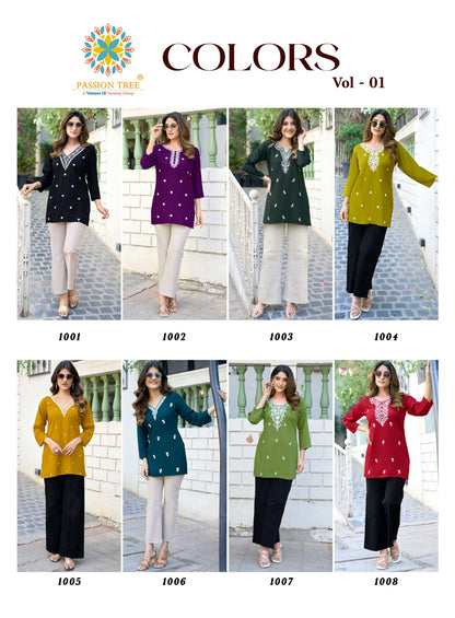 Colors Vol 1 Passion Tree Reyon Short Kurtis Manufacturer Gujarat