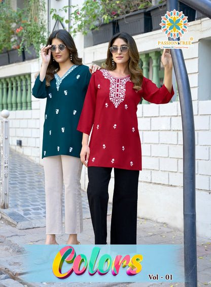 Colors Vol 1 Passion Tree Reyon Short Kurtis Manufacturer Gujarat