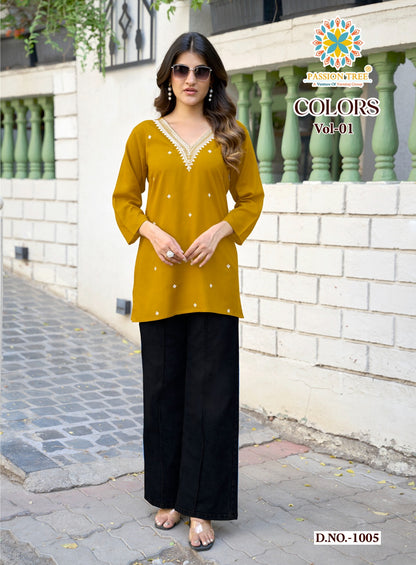 Colors Vol 1 Passion Tree Reyon Short Kurtis Manufacturer Gujarat