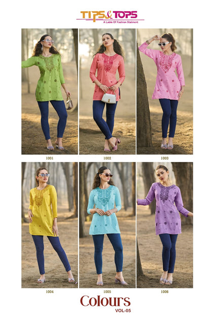 Colours Vol 5 Tips Tops Rayon 16Kg Short Kurtis Manufacturer India