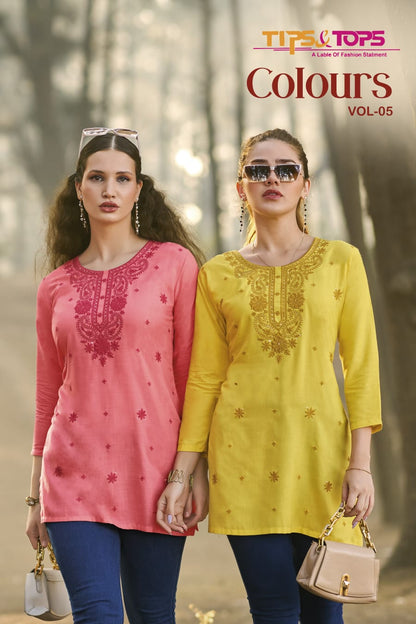 Colours Vol 5 Tips Tops Rayon 16Kg Short Kurtis Manufacturer India