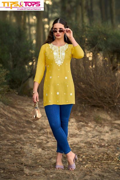Colours Vol 6 Tips Tops Rayon 16Kg Short Kurtis Supplier Gujarat
