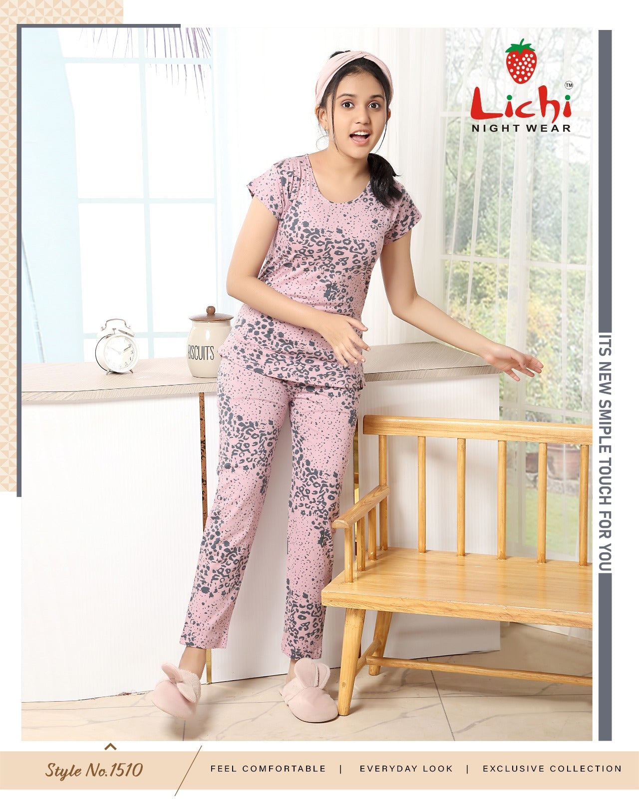 Combo Lichi Hosiery Cotton Girls Night Suits