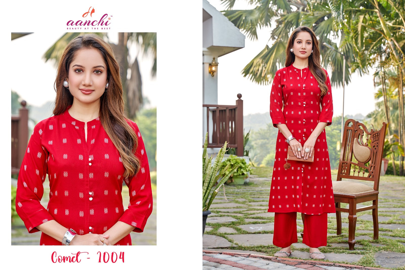 Comet Aanchi Reyon Kurti Plazzo Set Wholesaler