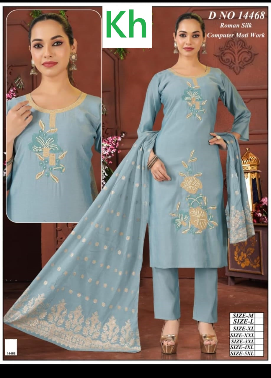 Computer Work 1807 Kh Roman Silk Readymade Pant Style Suits Exporter Gujarat