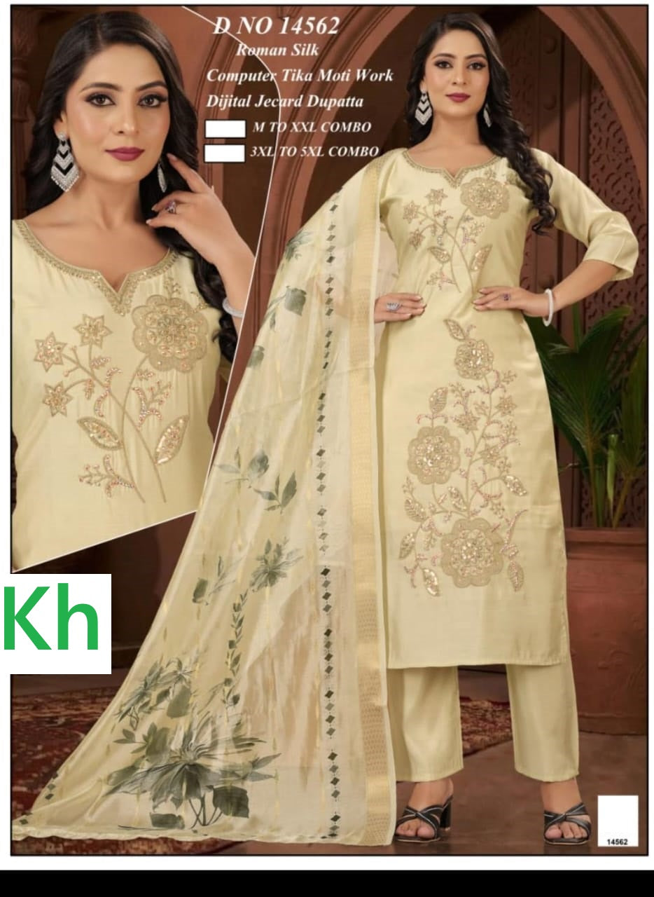 Computer Work 1807 Kh Roman Silk Readymade Pant Style Suits Exporter Gujarat