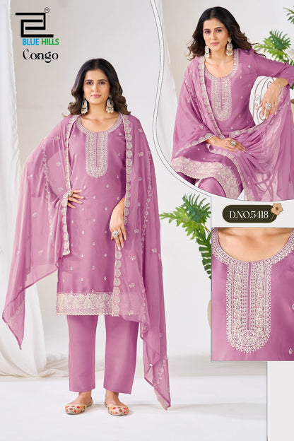 Congo Blue Hills Roman Silk Readymade Pant Style Suits Wholesaler Gujarat