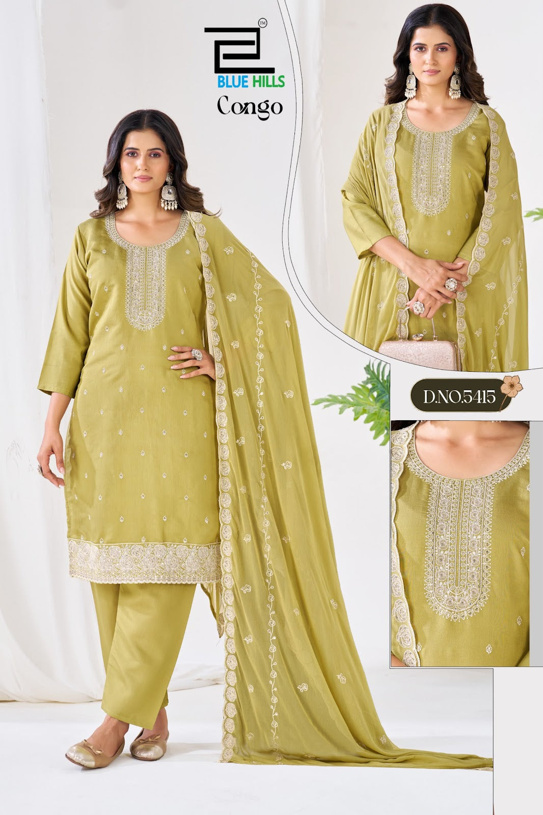 Congo Blue Hills Roman Silk Readymade Pant Style Suits Wholesaler Gujarat