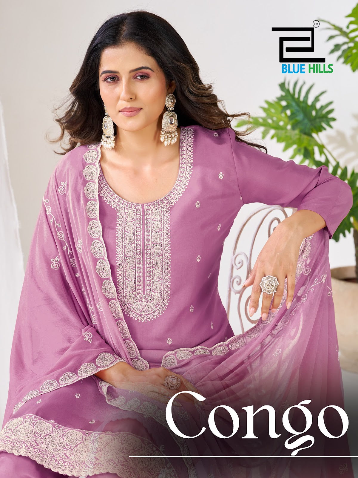 Congo Blue Hills Roman Silk Readymade Pant Style Suits Wholesaler Gujarat