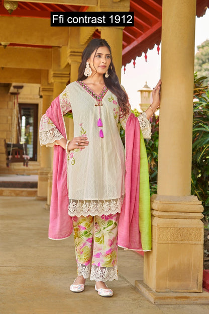 Contrast 1912 Ffi Cotton Readymade Anarkali Suits Wholesale Rate