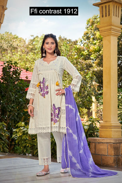 Contrast 1912 Ffi Cotton Readymade Anarkali Suits Wholesale Rate