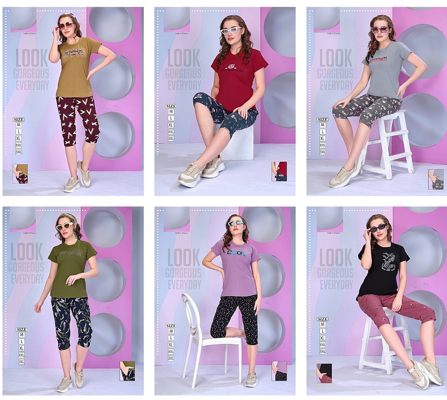 Contrast Vp Cotton Capri Night Suits Wholesaler Gujarat