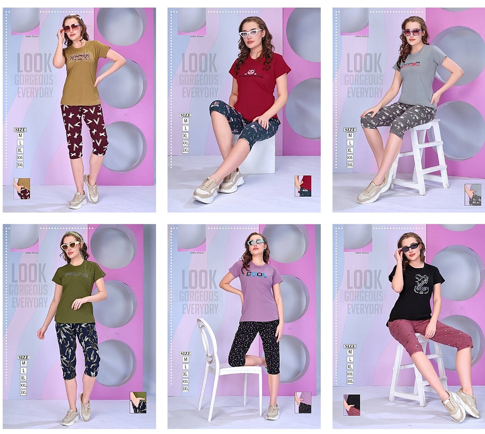 Contrast Vp Cotton Capri Night Suits Wholesaler Gujarat