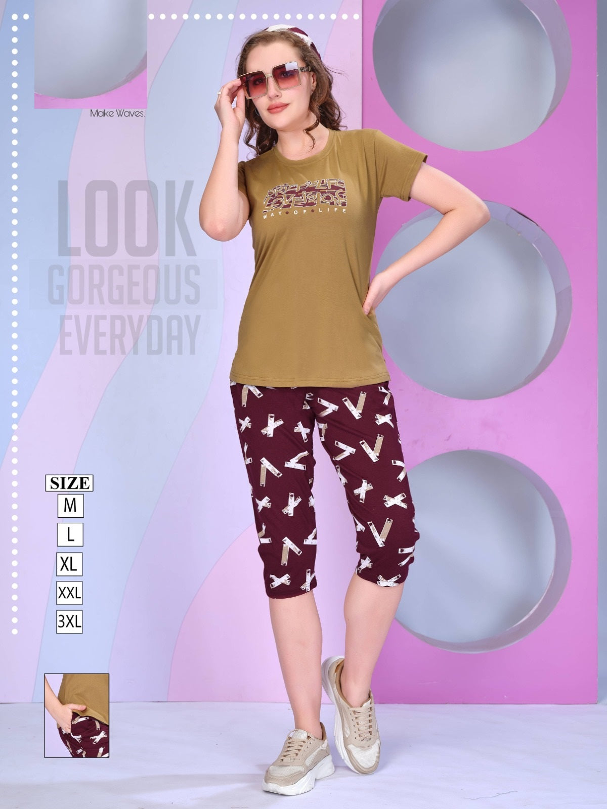 Contrast Vp Cotton Capri Night Suits Wholesaler Gujarat