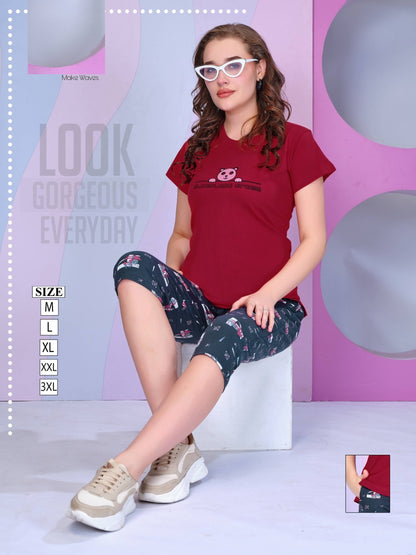 Contrast Vp Cotton Capri Night Suits Wholesaler Gujarat