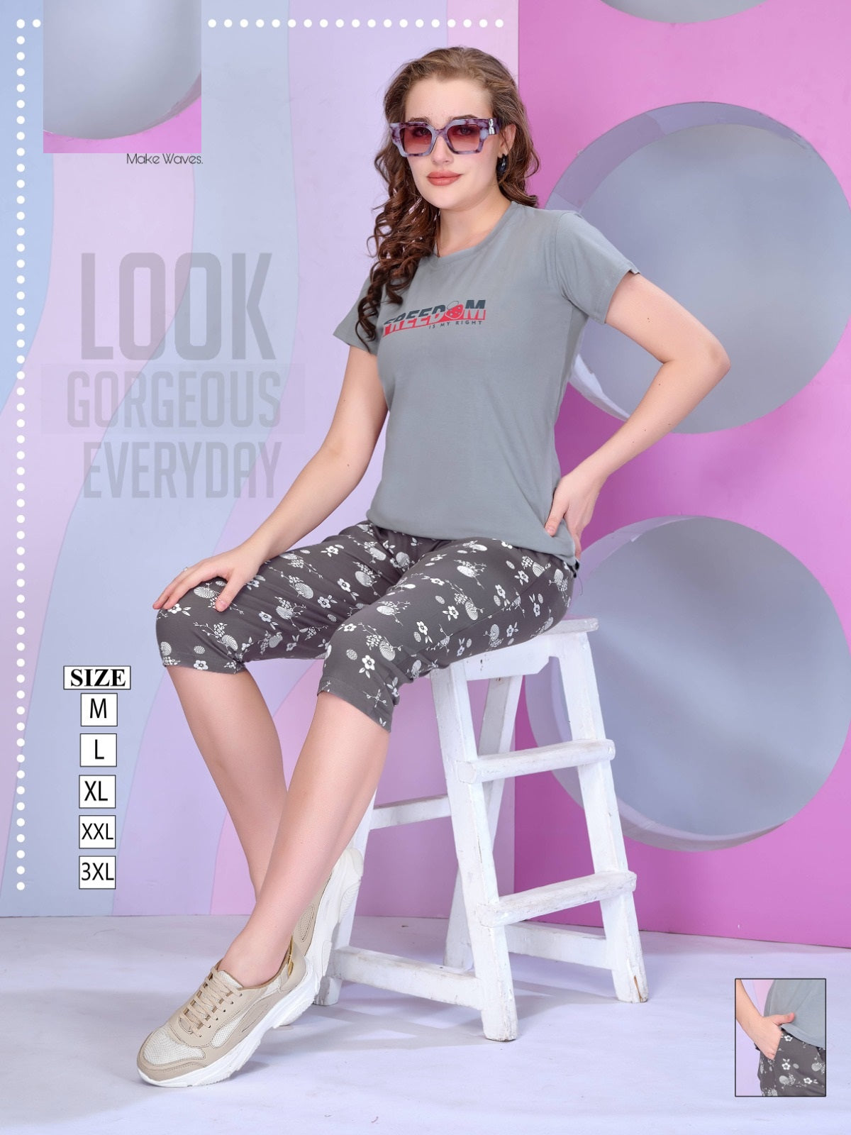 Contrast Vp Cotton Capri Night Suits Wholesaler Gujarat