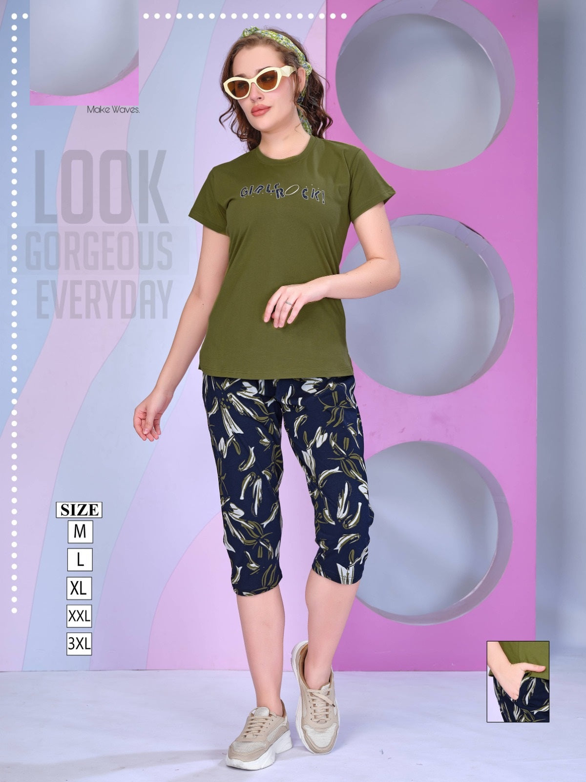 Contrast Vp Cotton Capri Night Suits Wholesaler Gujarat