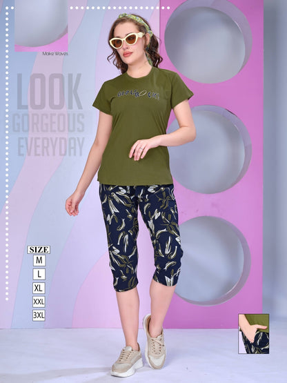 Contrast Vp Cotton Capri Night Suits Wholesaler Gujarat