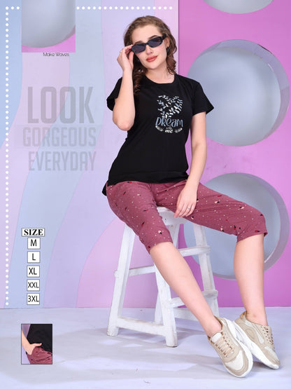 Contrast Vp Cotton Capri Night Suits Wholesaler Gujarat
