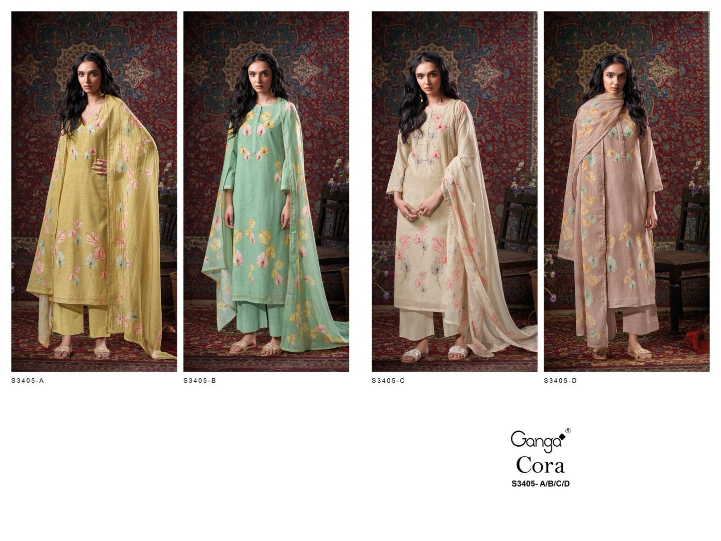 Cora 3405 Ganga Premium Cotton Plazzo Style Suits Wholesaler Gujarat