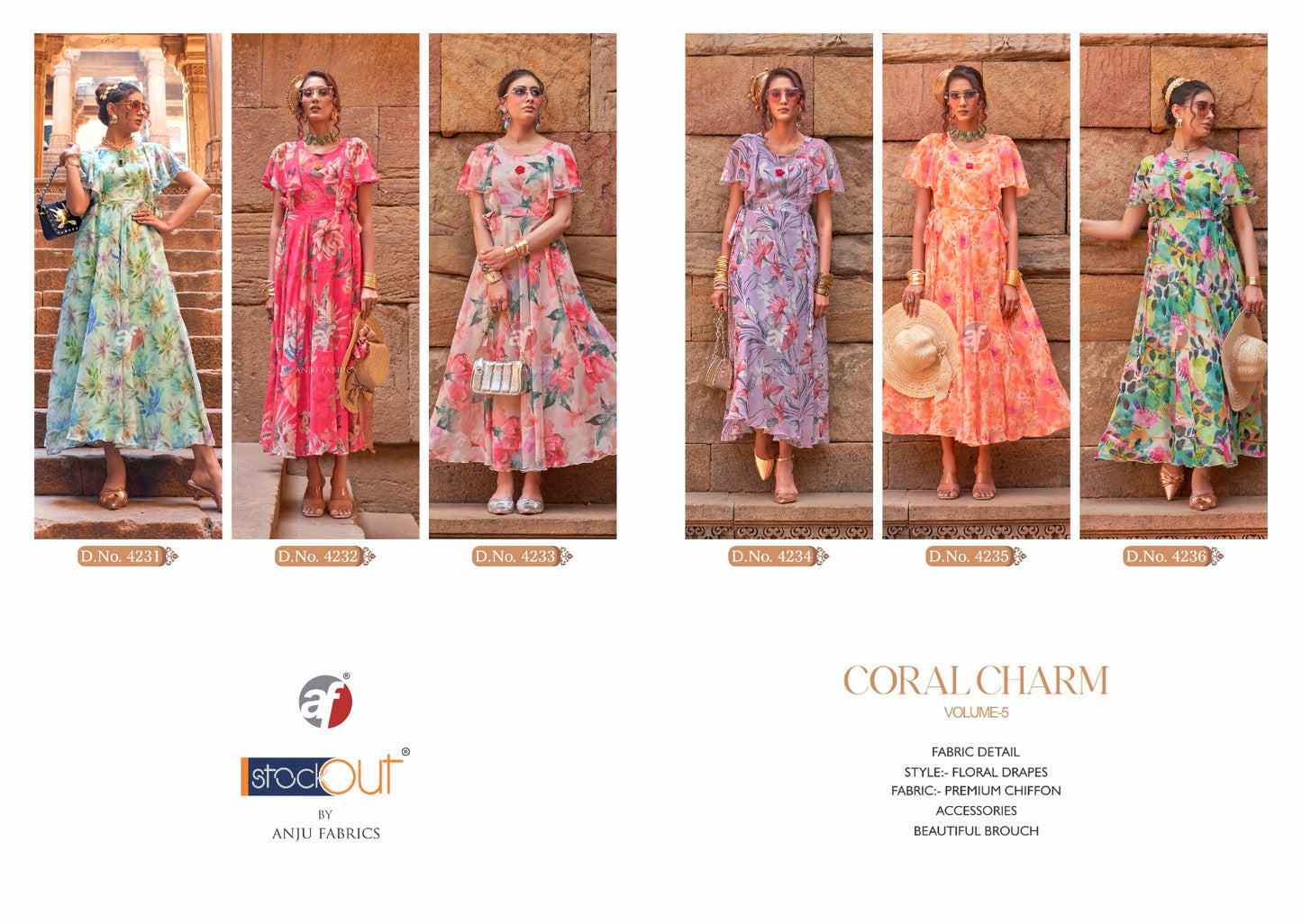 Coral Charm Vol 5 Af Chiffon One Piece Supplier Ahmedabad