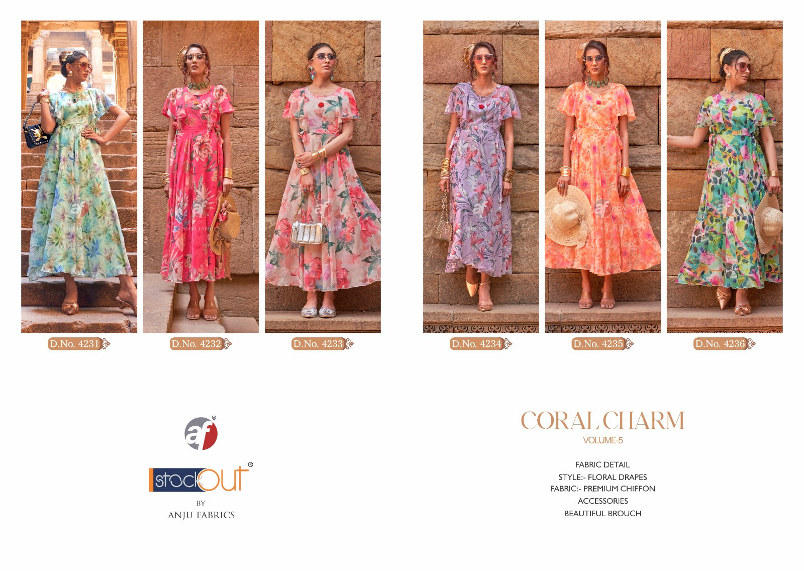 Coral Charm Vol 5 Af Chiffon One Piece Supplier Ahmedabad