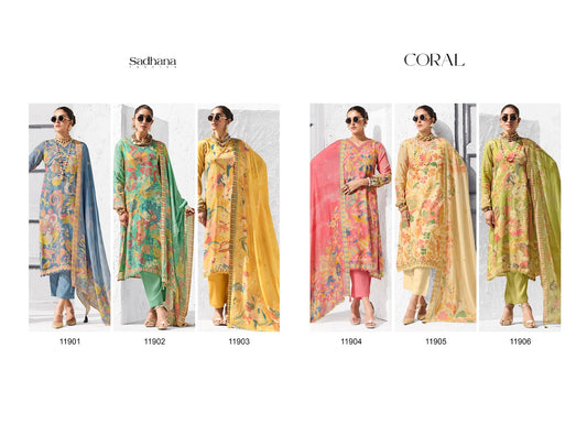 Coral Sadhana Bemberg Muslin Pant Style Suits Wholesale