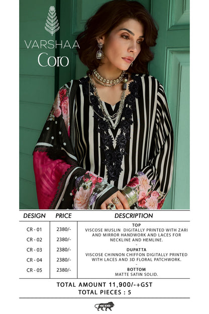Coro Varshaa Viscose Muslin Pant Style Suits Wholesaler India