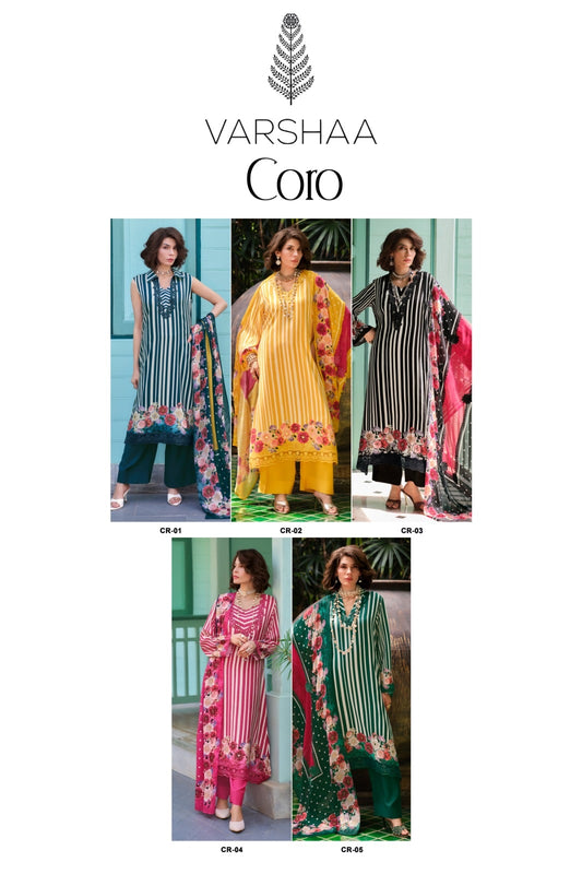 Coro Varshaa Viscose Muslin Pant Style Suits Wholesaler India