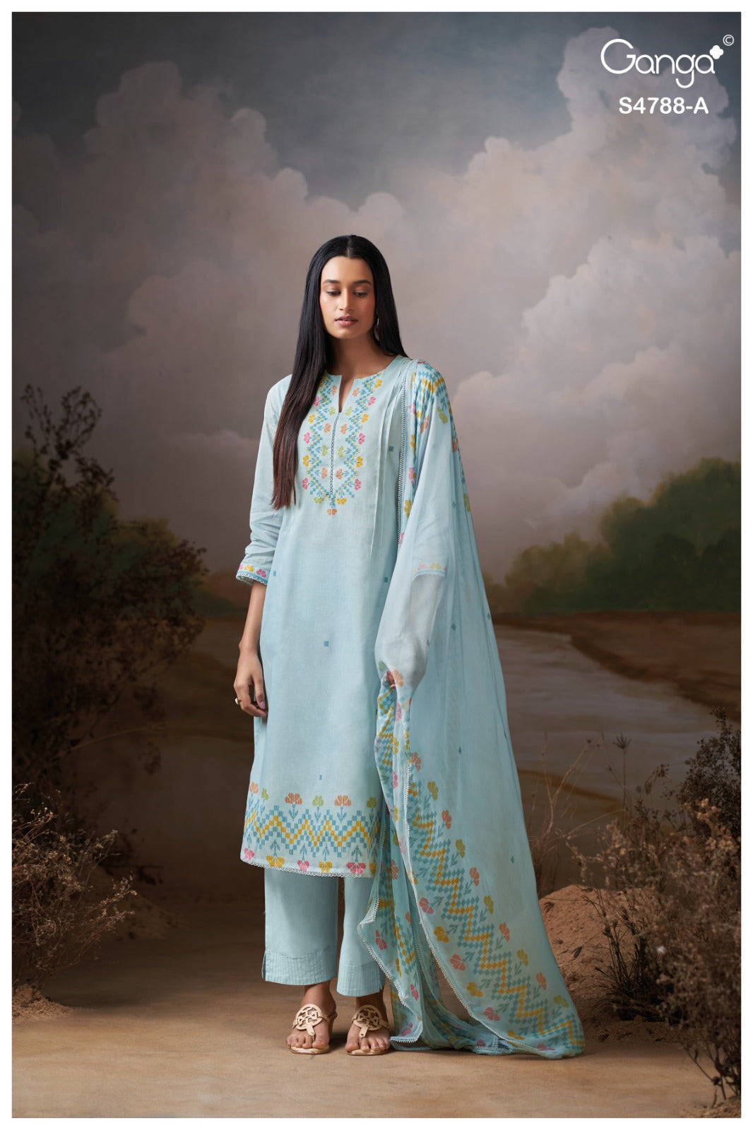 Cosima S4788 Ganga Organdy Plazzo Style Suits Wholesaler